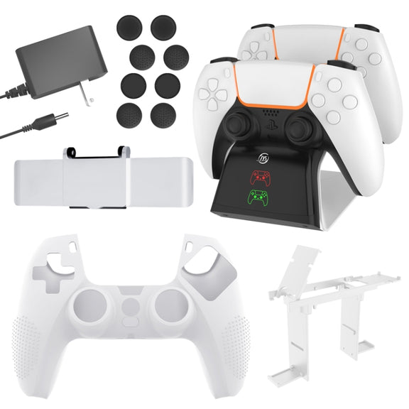JYS JYS-P5151 For PS5 12 In 1 Handle Charger + Rocker Cap + Privacy Cover + Silicone Cover + Bracket Set, US Plug (Black)