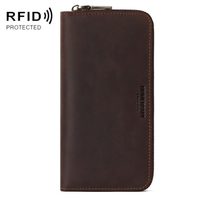 HUMERPAUL BP816 RFID Anti-Magnetic Men Long Wallet Business Retro Multi-Card Solt Handbag(Brown)