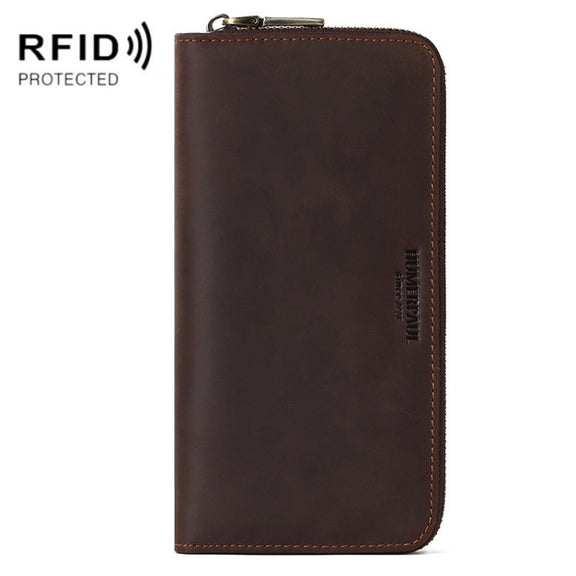 HUMERPAUL BP816 RFID Anti-Magnetic Men Long Wallet Business Retro Multi-Card Solt Handbag(Brown)