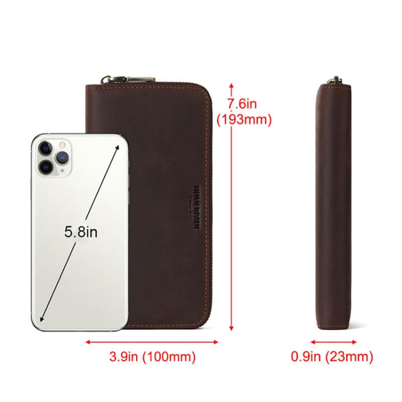 HUMERPAUL BP816 RFID Anti-Magnetic Men Long Wallet Business Retro Multi-Card Solt Handbag(Brown)