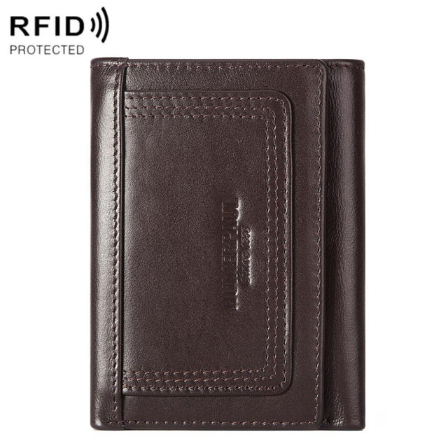 HUMERPAUL BP992 RFID Anti-Magnetic Multi-Card Position Zipper Coin Purse Leather Men Wallet(Dark Brown)