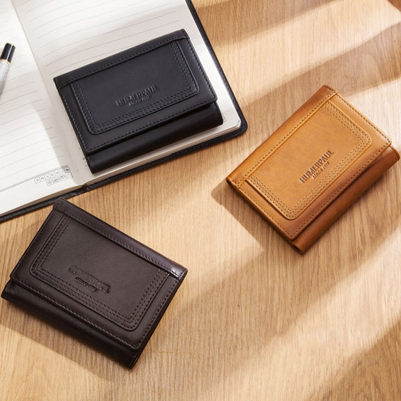 HUMERPAUL BP992 RFID Anti-Magnetic Multi-Card Position Zipper Coin Purse Leather Men Wallet(Black)