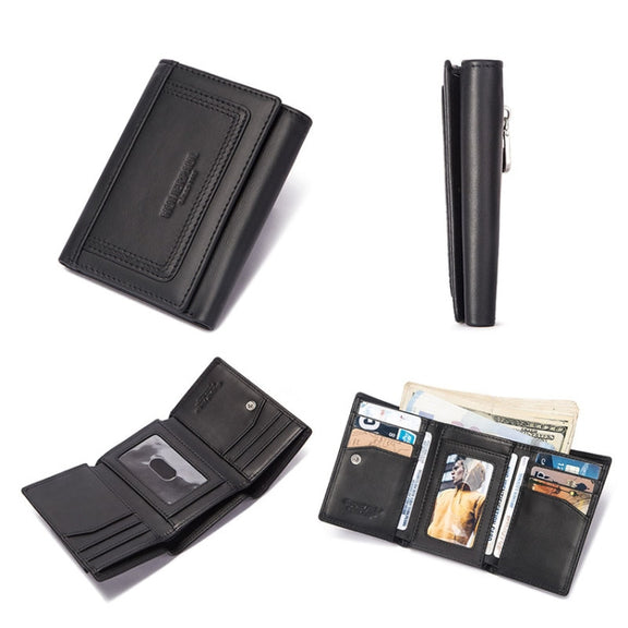 HUMERPAUL BP992 RFID Anti-Magnetic Multi-Card Position Zipper Coin Purse Leather Men Wallet(Black)