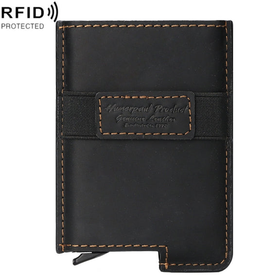 HUMERPAUL BP977 RFID Anti-Theft Card Box Leather Automatic Credit Card Set(Black)