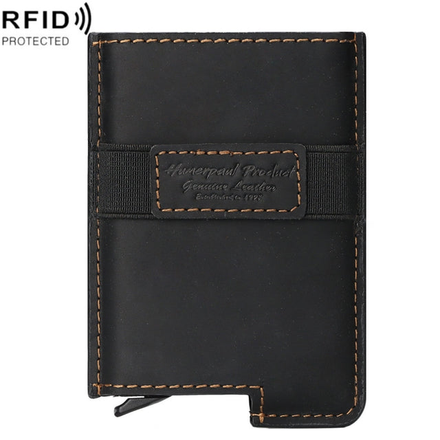 HUMERPAUL BP977 RFID Anti-Theft Card Box Leather Automatic Credit Card Set(Black)