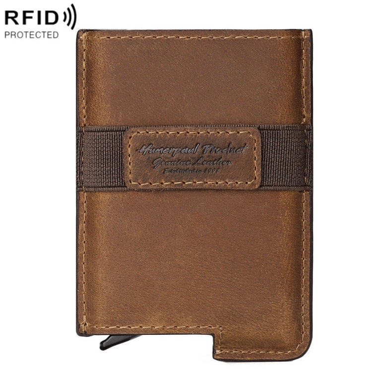 HUMERPAUL BP977 RFID Anti-Theft Card Box Leather Automatic Credit Card Set(Brown)