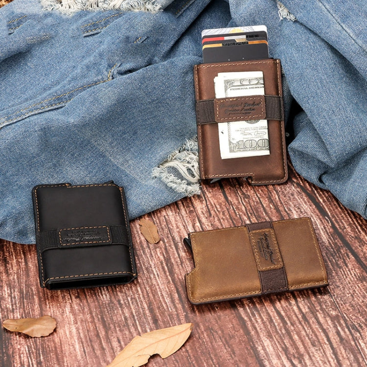 HUMERPAUL BP977 RFID Anti-Theft Card Box Leather Automatic Credit Card Set(Black)