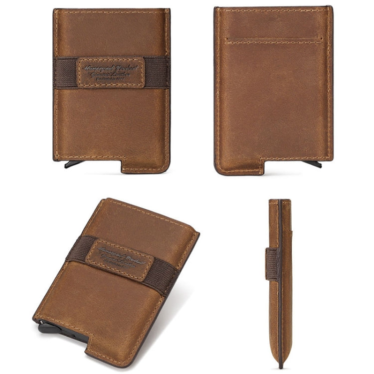 HUMERPAUL BP977 RFID Anti-Theft Card Box Leather Automatic Credit Card Set(Brown)