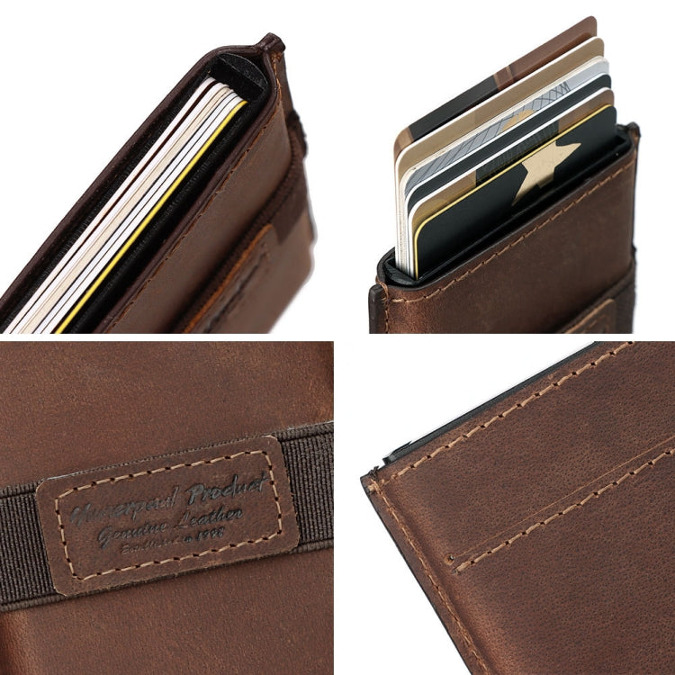 HUMERPAUL BP977 RFID Anti-Theft Card Box Leather Automatic Credit Card Set(Brown)