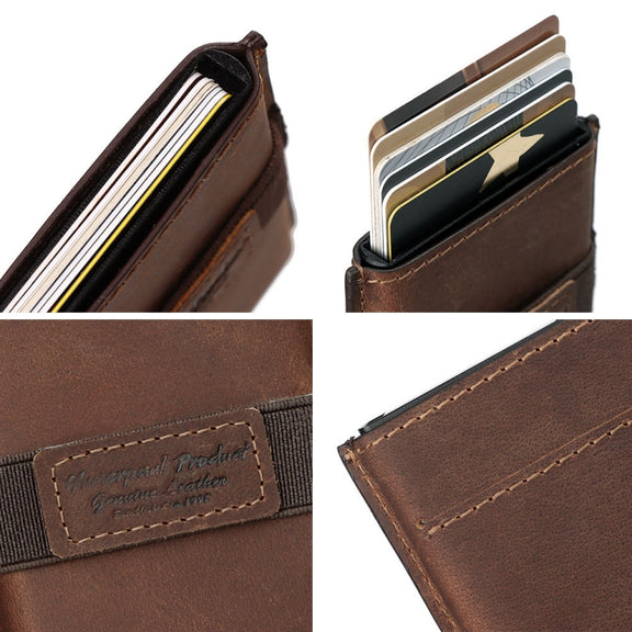HUMERPAUL BP977 RFID Anti-Theft Card Box Leather Automatic Credit Card Set(Dark Brown)