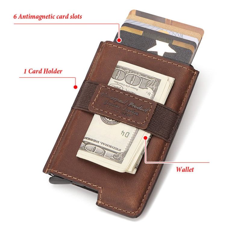 HUMERPAUL BP977 RFID Anti-Theft Card Box Leather Automatic Credit Card Set(Brown)