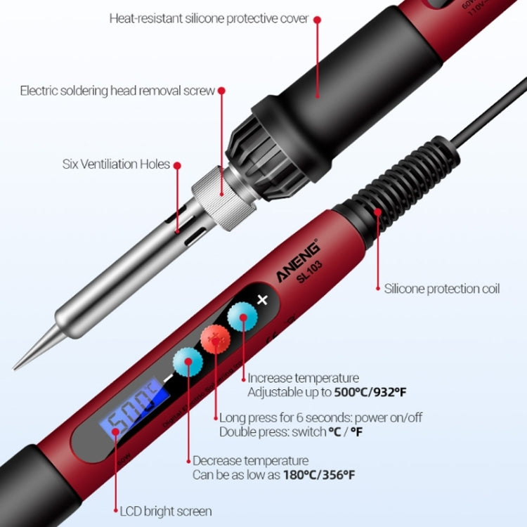 ANENG SL103 25pcs/set Intelligent Digital Display Temperature Adjustment Household Constant Temperature Soldering Iron Set 60W Internal Heat Welding Tool Kit(EU Plug)