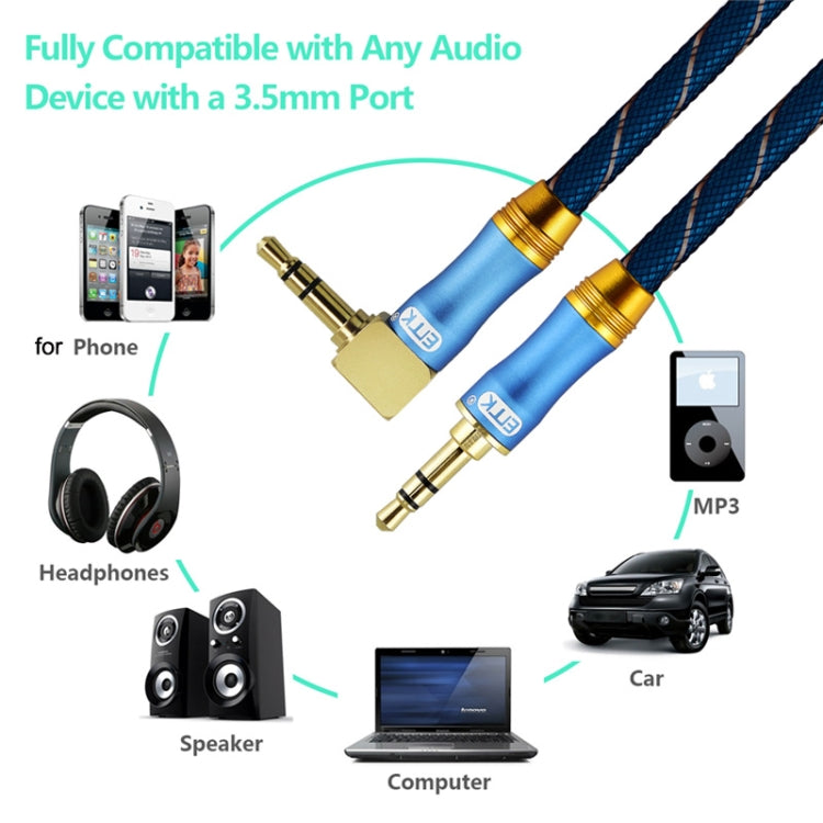 EMK 90-Degree Car 3.5mm Audio Cable Extension Cable, Cable Length: 1M(Blue)