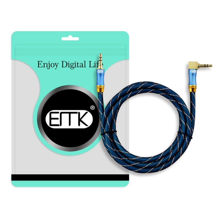EMK 90-Degree Car 3.5mm Audio Cable Extension Cable, Cable Length: 1M(Blue)