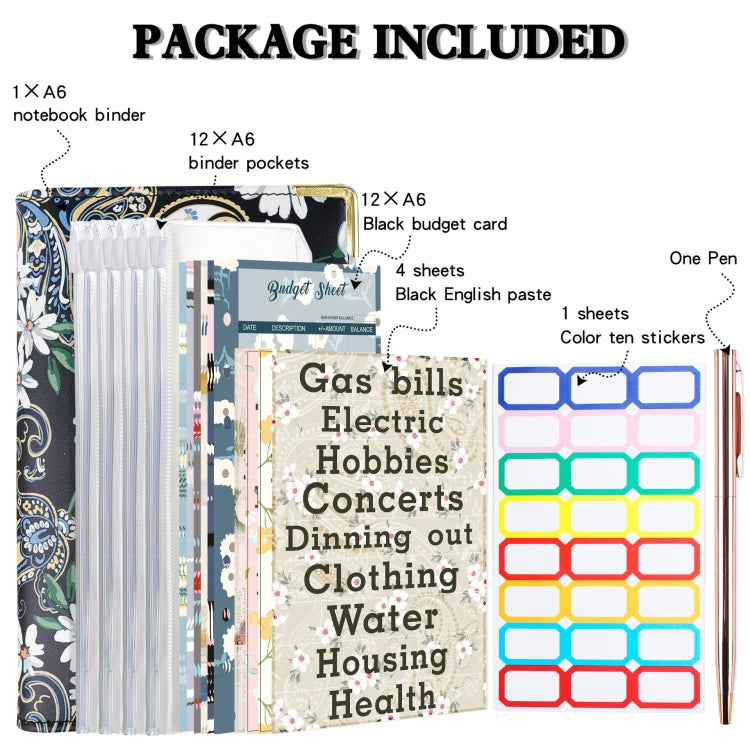 A6 PU Leather Color Printing Notebook Zipper Bag Loose-leaf Budget Binder(Phnom Penh Marbling)