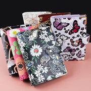 A6 PU Leather Color Printing Notebook Zipper Bag Loose-leaf Budget Binder(Flower-Rose Red)