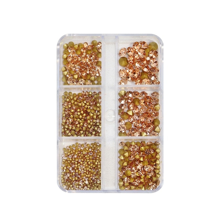2 Sets Nail Art 6 Grid Pointed Bottom Diamond Nail Jewelry, Specification: 03 Champagne