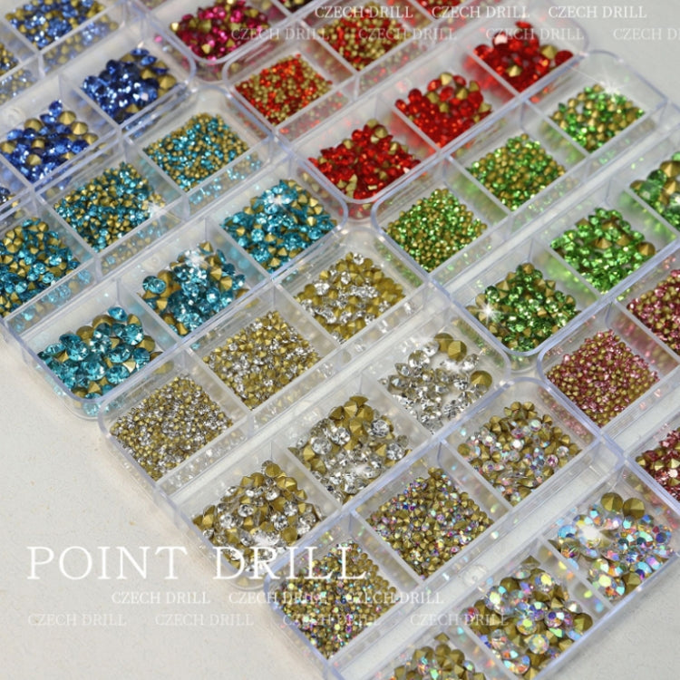 2 Sets Nail Art 6 Grid Pointed Bottom Diamond Nail Jewelry, Specification: 06 Light Pink