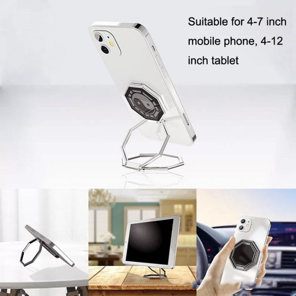 Metal Ring Buckle Live Rotating Magnetic Suction Car Desktop Tablet Folding Phone Bracket(Silver)