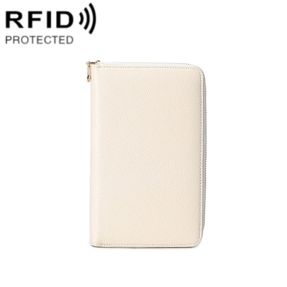 1659 RFID Anti-magnetic Anti-theft Passport Bag Document Bag Wallet(Ivory White)