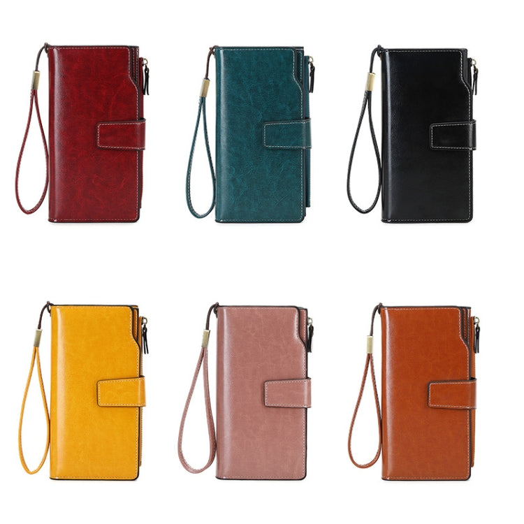 1669 RFID Anti-magnetic Anti-theft Retro Long Wallet Card Holder Document Bag(Peacock Blue)