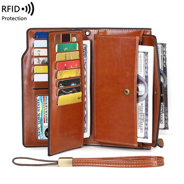 1669 RFID Anti-magnetic Anti-theft Retro Long Wallet Card Holder Document Bag(Peacock Blue)