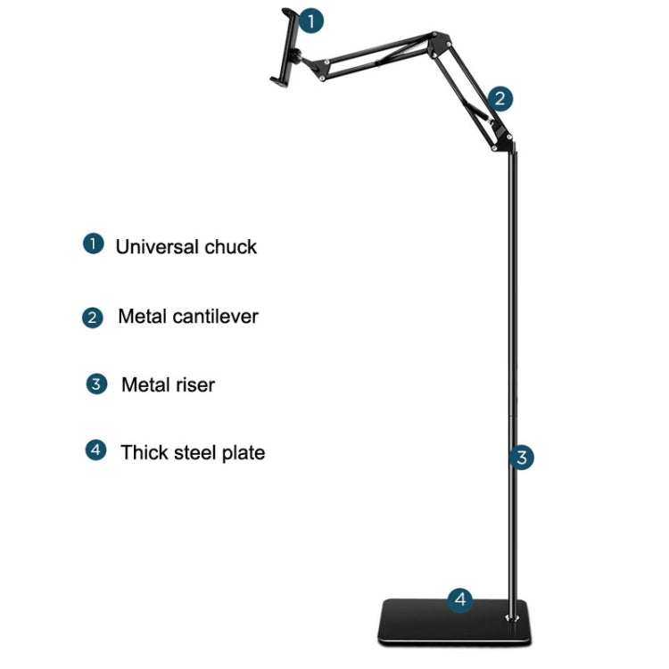 155cm Live Broadcast Bedside Cantilever Floor Bracket Phone Tablet Clip (White)
