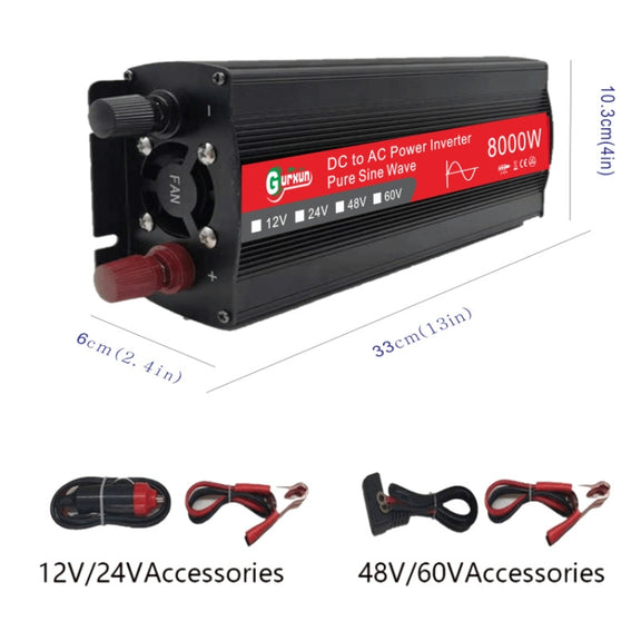 Gurxun 8000W High Power Household Car Sine Wave Inverter, Specification: 12V To 220V