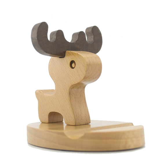 Wooden Mobile Phone Bracket Beech Lazy Mobile Phone Holder,Style: Little Deer With Antlers