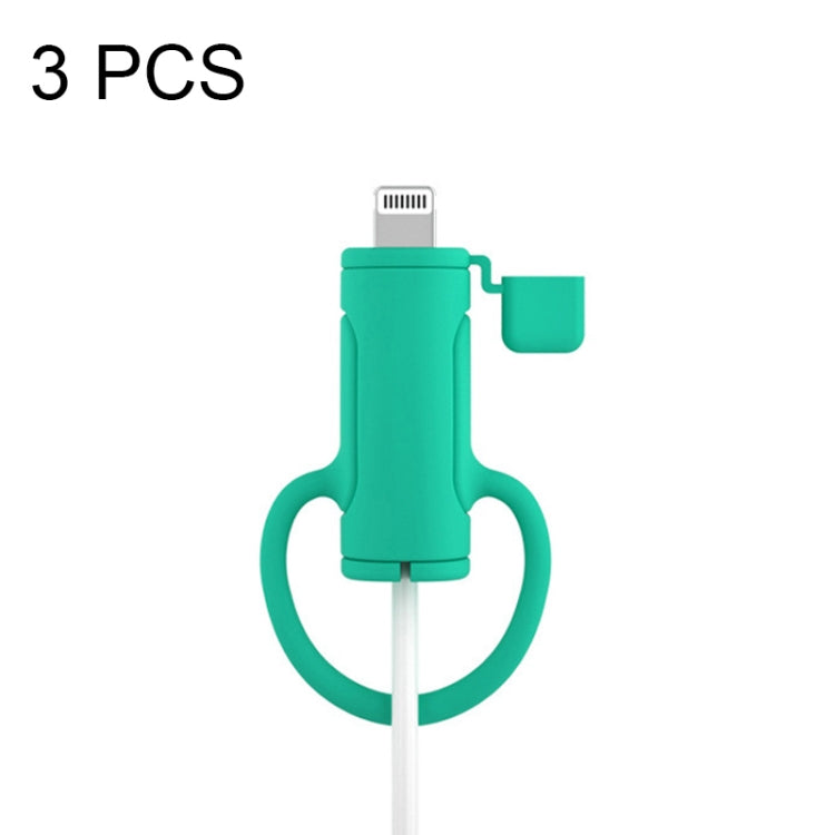 3 PCS Soft Washable Data Cable Silicone Case For Apple, Spec: 8 Pin (Mint Green)