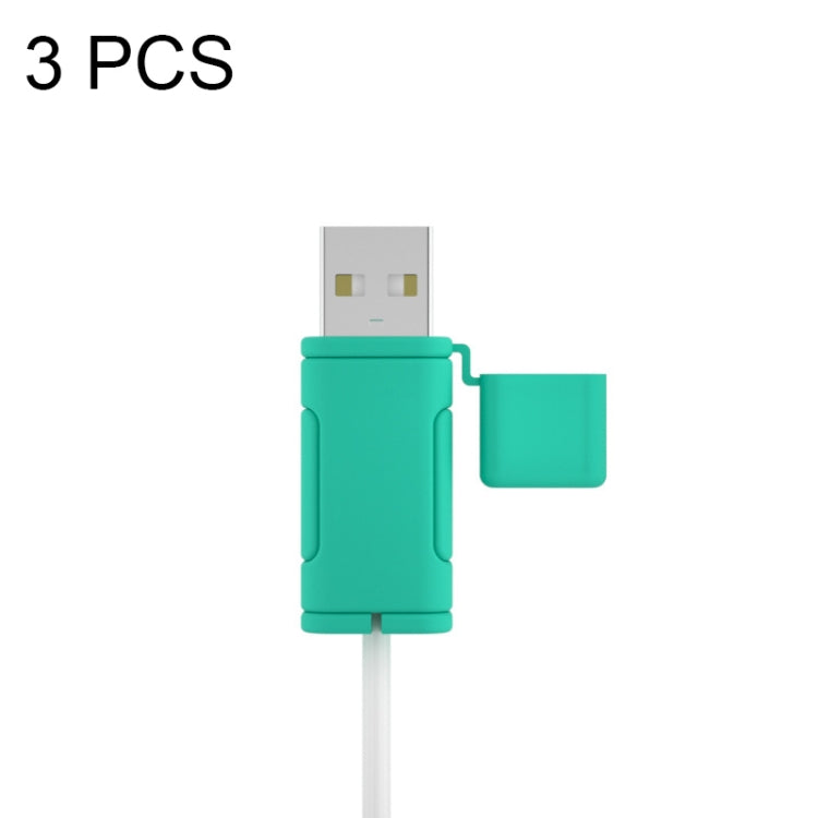 3 PCS Soft Washable Data Cable Silicone Case For Apple, Spec: USB (Mint Green)