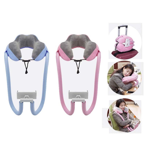 U-shaped Pillow Mobile Phone Bracket Hanging Neck Lazy Bracket(Light Blue)