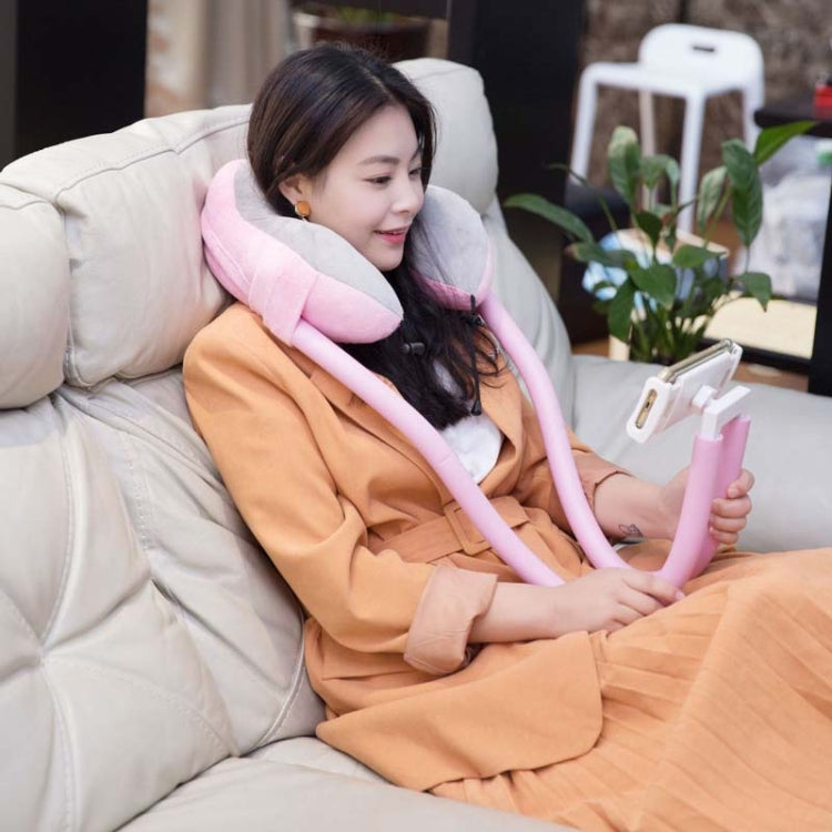 U-shaped Pillow Mobile Phone Bracket Hanging Neck Lazy Bracket(Light Pink)