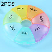 2 PCS Round 7 Days Rainbow Color Portable Pill Box Plastic Seven Grid(Colorful)