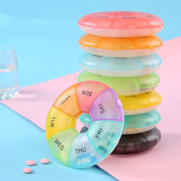 2 PCS Round 7 Days Rainbow Color Portable Pill Box Plastic Seven Grid(Light Yellow)