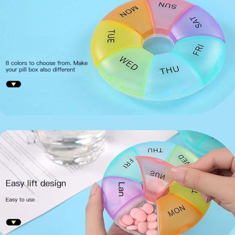 2 PCS Round 7 Days Rainbow Color Portable Pill Box Plastic Seven Grid(Colorful)