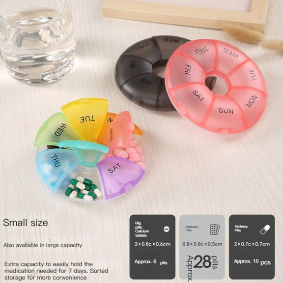 2 PCS Round 7 Days Rainbow Color Portable Pill Box Plastic Seven Grid(Light Blue)