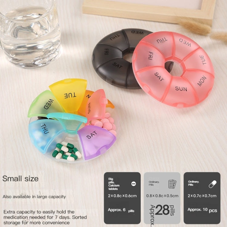 2 PCS Round 7 Days Rainbow Color Portable Pill Box Plastic Seven Grid(Light Blue)