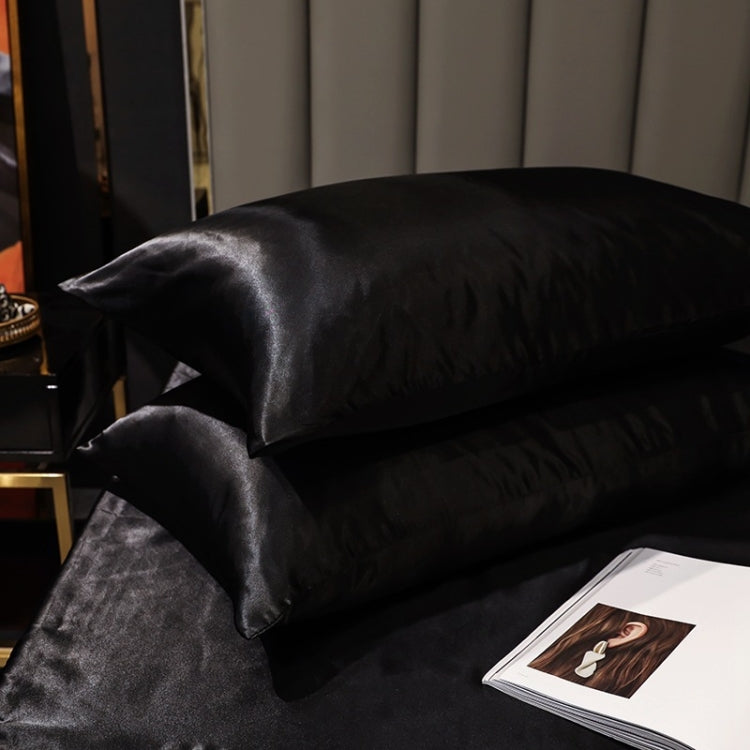 2 Pairs Ice Silk Pillowcase Home Textile Bedding, Size: 50x75cm(Black)