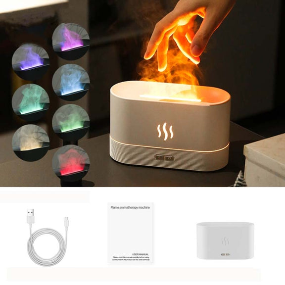 7 Color Flame Aromatherapy Machine Home Office Desk Air Humidifier(White)