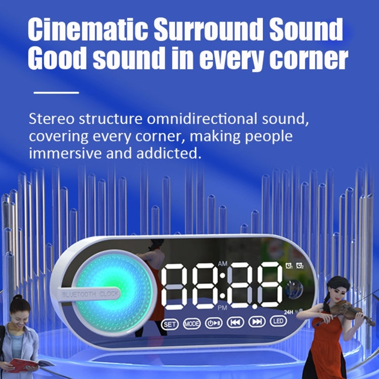 RBT-G30 Mirror Colorful Light Subwoofer Bluetooth Alarm Clock Audio, Spec: Voice Version (White)