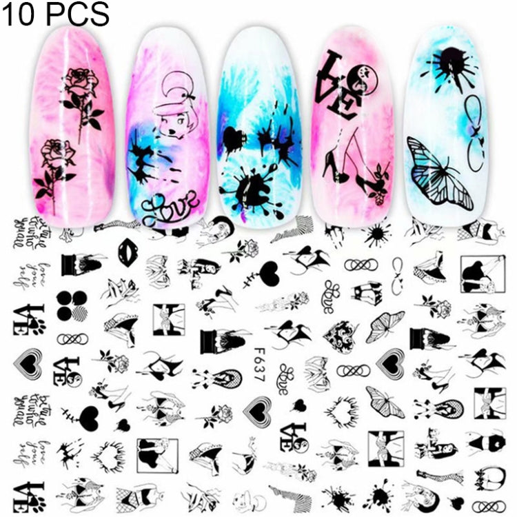10 PCS Cartoon Heart Letters Comic Character Nail Art Sticker 3D Adhesive Nail Stickers(F637)