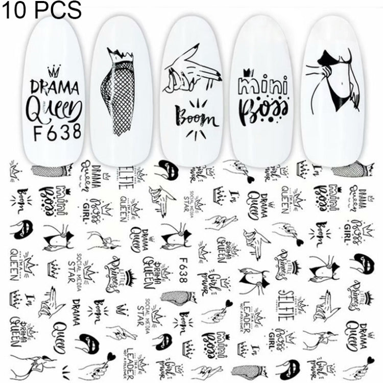 10 PCS Cartoon Heart Letters Comic Character Nail Art Sticker 3D Adhesive Nail Stickers(F638)