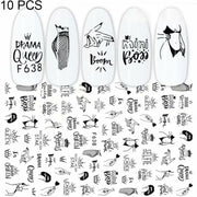 10 PCS Cartoon Heart Letters Comic Character Nail Art Sticker 3D Adhesive Nail Stickers(F638)
