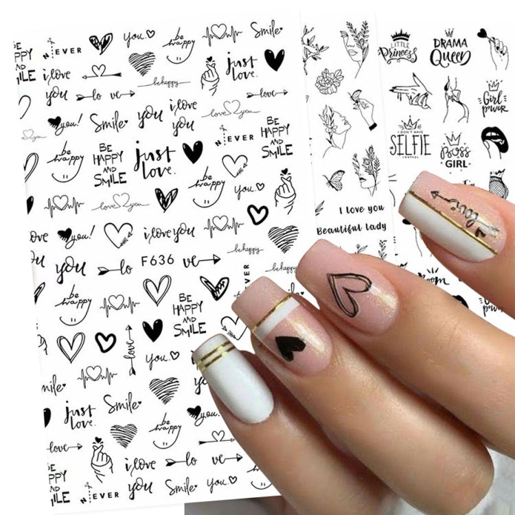 10 PCS Cartoon Heart Letters Comic Character Nail Art Sticker 3D Adhesive Nail Stickers(F636)
