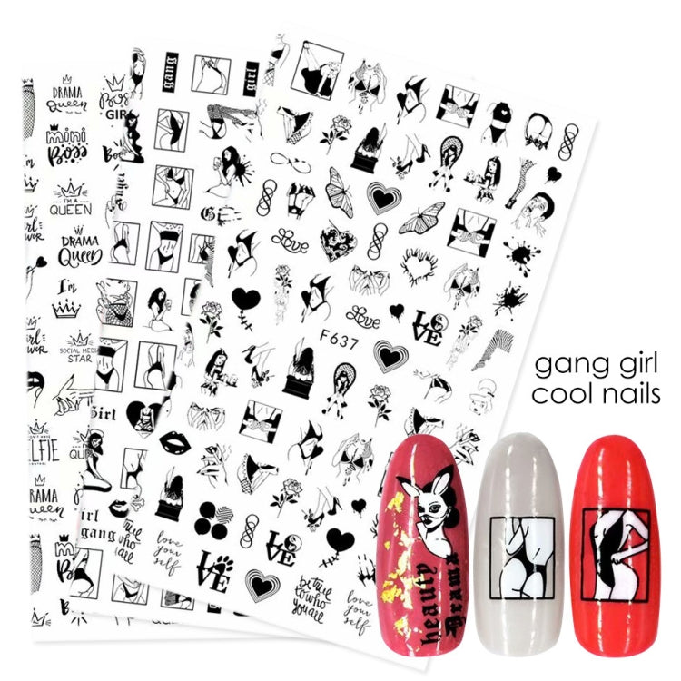 10 PCS Cartoon Heart Letters Comic Character Nail Art Sticker 3D Adhesive Nail Stickers(F637)