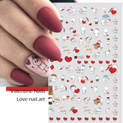 10 PCS Cartoon Heart Letters Comic Character Nail Art Sticker 3D Adhesive Nail Stickers(F106)