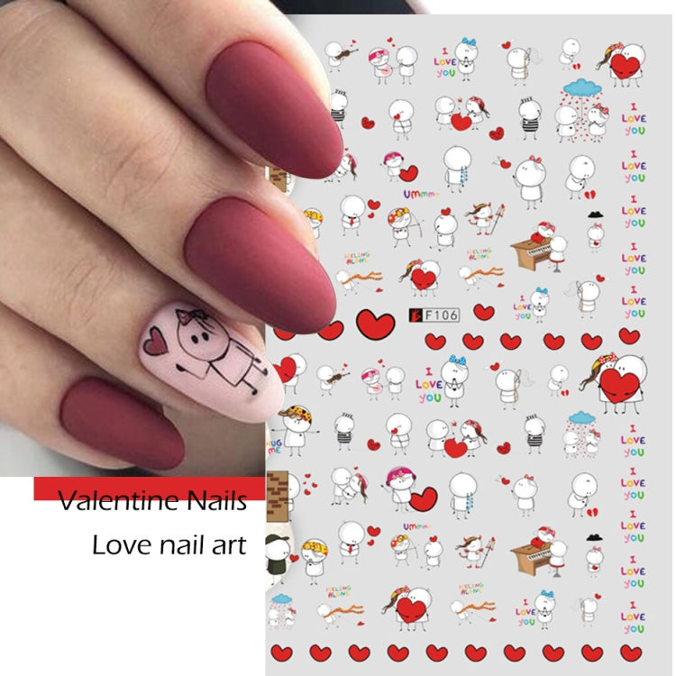 10 PCS Cartoon Heart Letters Comic Character Nail Art Sticker 3D Adhesive Nail Stickers(F106)