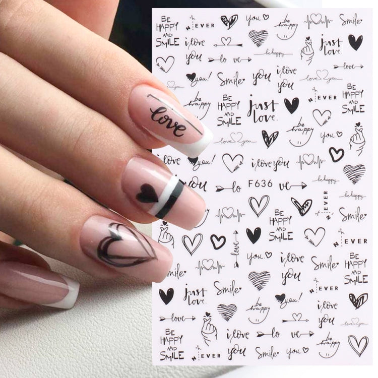 10 PCS Cartoon Heart Letters Comic Character Nail Art Sticker 3D Adhesive Nail Stickers(F636)