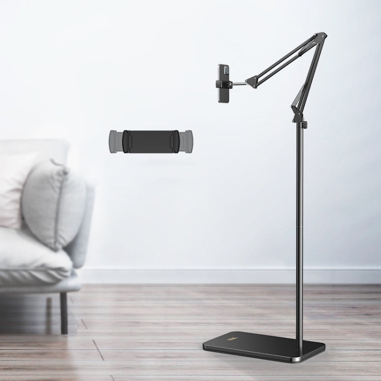 SSKY L10 Home Cantilever Ground Phone Holder Tablet Support Holder, Style: Fixed+Phone Clip (Black)